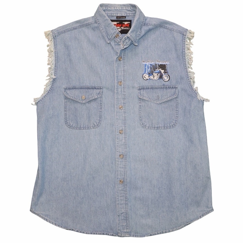 Sturgis Bike Week 2006 V-Twin Motorcycle Rally‎ Denim Cut Off Shirt L Men's